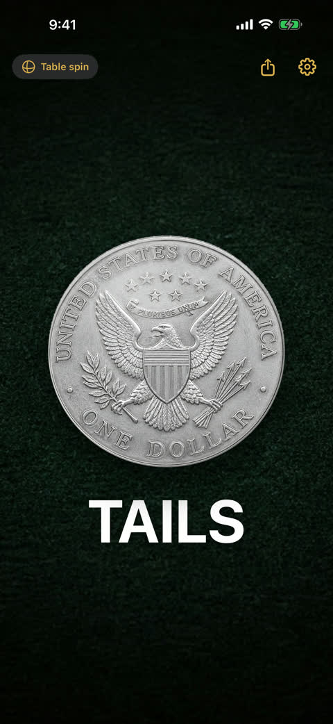 Flip showing a coin landed on tails