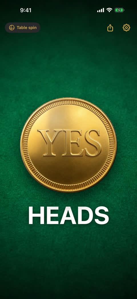 Flip showing a Yes/No coin on casino felt