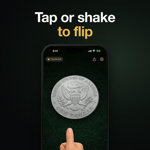 Feature graphic about tapping or shaking to flip